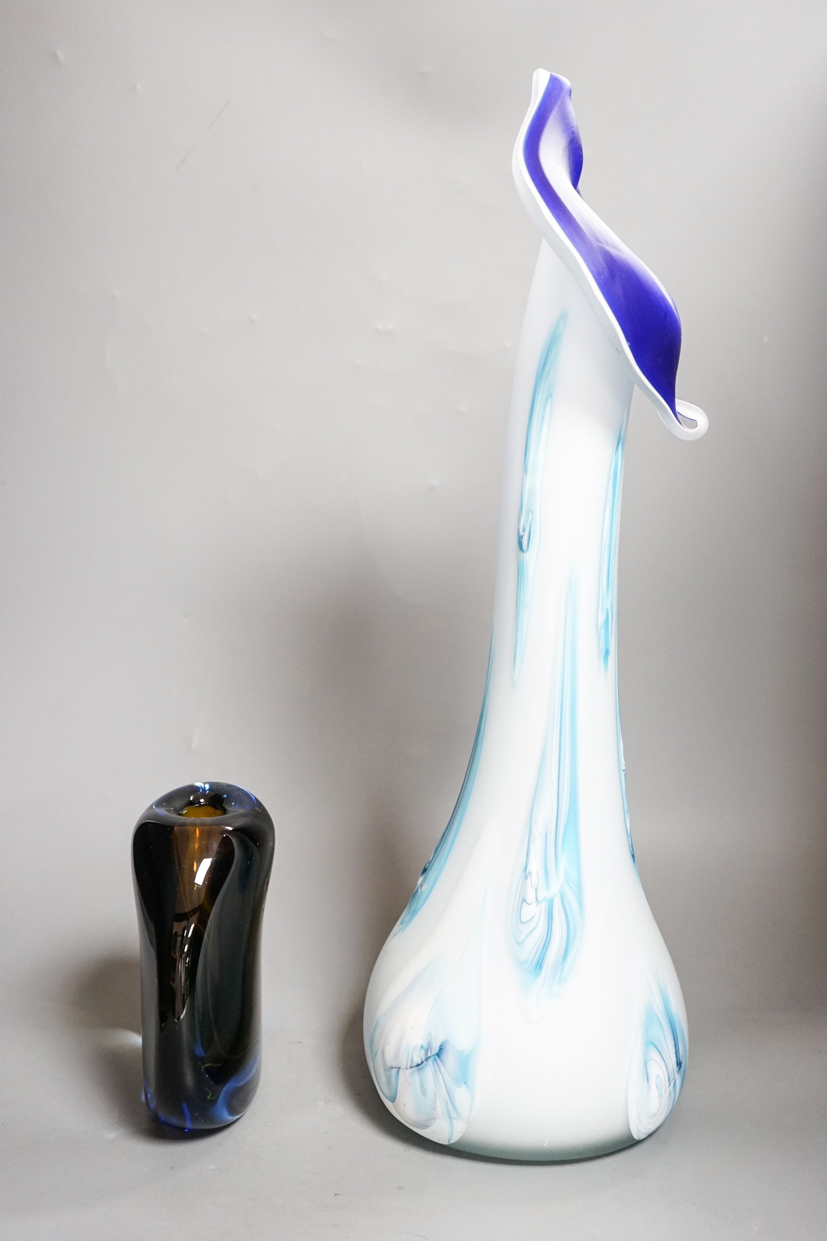 A Murano Seguso style cased glass vase and a modern tall art glass 53cm